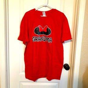 Red cotton T-shirts with Disney Minnie Ear at front design & GRANDMA on it;Large
